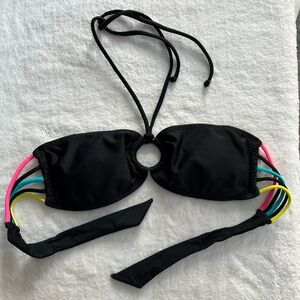 Xhilaration Black Halter Bikini Top with Neon Pink Blue Yellow Details
